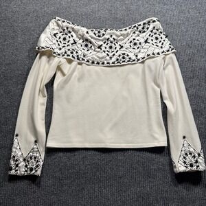 Gaby & Eden Off Shoulder Beaded Top Women L White Black Y2K Coquette Victorian